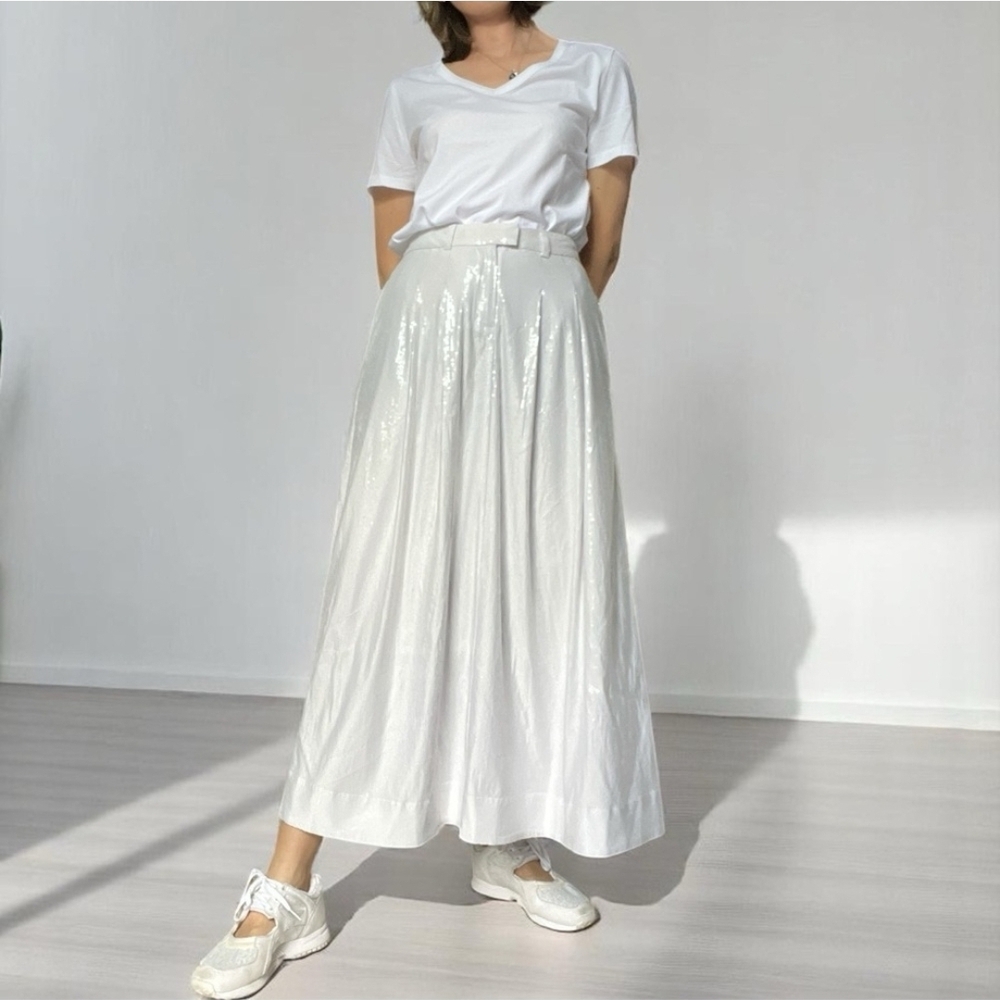 NWOT Anthropologie Shimmering Sequins White A-Line Skirt Sz 6